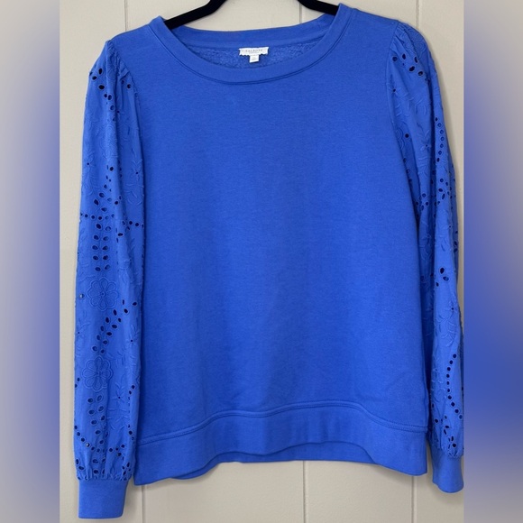 Talbots Eyelet Sleeve Crewneck Sweatshirt Womens Size Small Petite - Picture 1 of 10